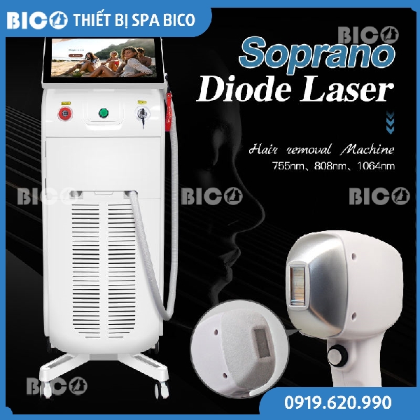 Máy triệt lông Soprano với 3 bước sóng 755nm, 808nm, 1064nm